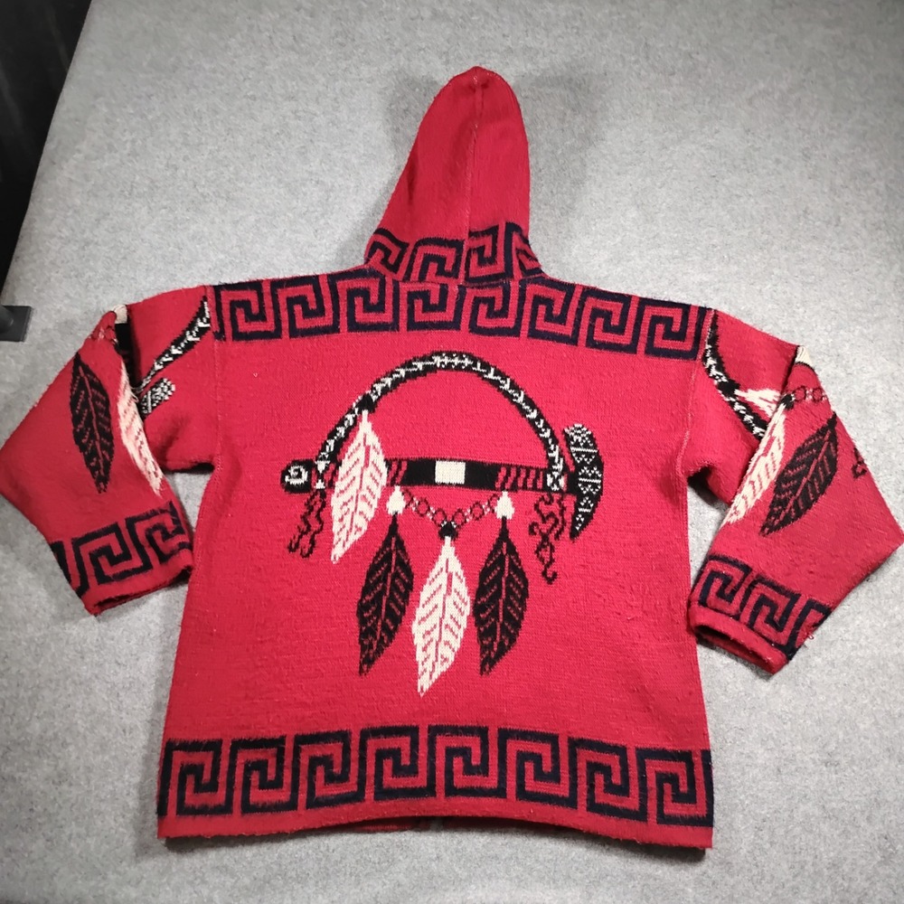 Rumiñahui Hooded Wool Zip Up Jacket Unisex Large Red Southwestern Tribal Boho - Picture 9 of 12